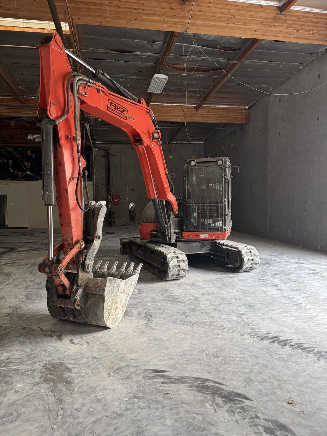 A2Z equipment staged for an interior demolition and cleanup job